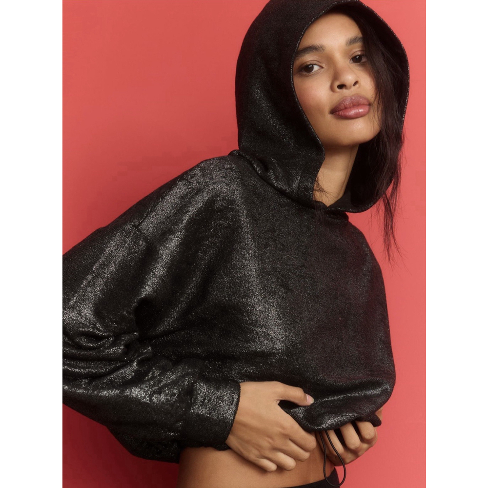 Athropologie Pilcro Foil Metallic Hoodie Oversized Cropped Size XS Modern Glam